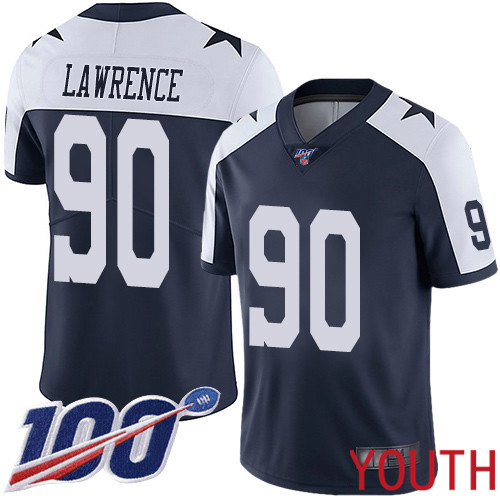 Youth Dallas Cowboys Limited Navy Blue DeMarcus Lawrence Alternate #90 100th Season Vapor Untouchable Throwback NFL Jersey->youth nfl jersey->Youth Jersey